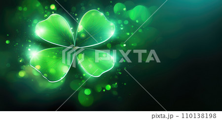 AI-generated content. Cloverleaf with shiny green background, a shape or pattern resembling a leaf of clover AI-generated content. Cloverleaf with shiny green background, a shape or pattern resembling a leaf of clover 110138198