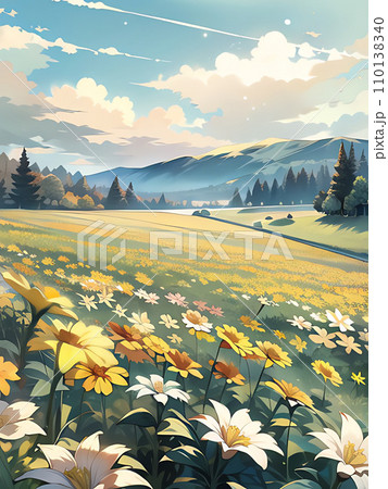 花咲く丘から望む、南の山並み 110138340