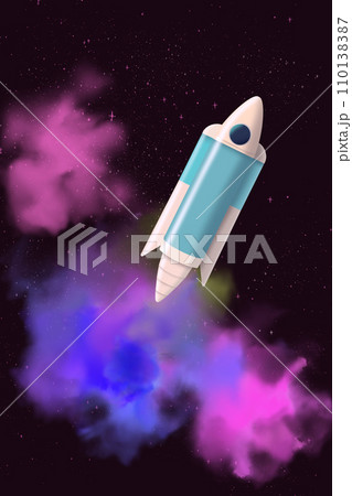 Cartoon UFO spaceship on space. Cartoon UFO spaceship on space. 110138387