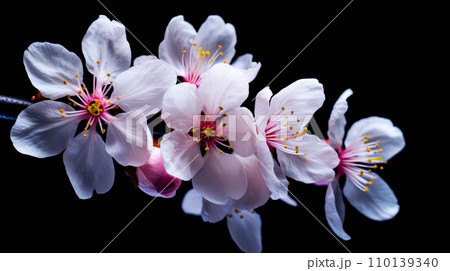 Abstract natural spring background light rosy dark flowers close up. Branch of pink white sakura Abstract natural spring background light rosy dark flowers close up. Branch of pink white sakura 110139340