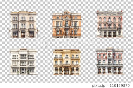 Building front view. Watercolor illustration hand paint style isolated. Perfect for design decoration. Building front view. Watercolor illustration hand paint style isolated. Perfect for design decoration. 110139879