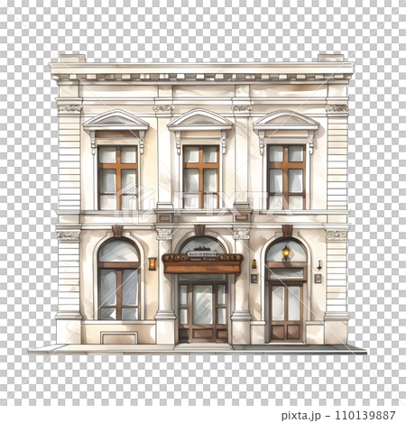 Building front view. Watercolor illustration hand paint style isolated. Perfect for design decoration. 110139887