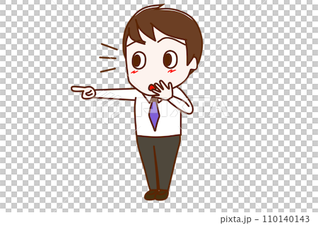 (Full body diagonal) A man points at something and notices with a surprised look on his face (Full body diagonal) A man points at something and notices with a surprised look on his face 110140143