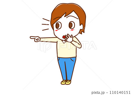 （全身斜め）何かを指差して驚いた顔で気が付く白人男性 110140151