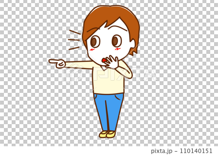 （全身斜め）何かを指差して驚いた顔で気が付く白人男性 110140151