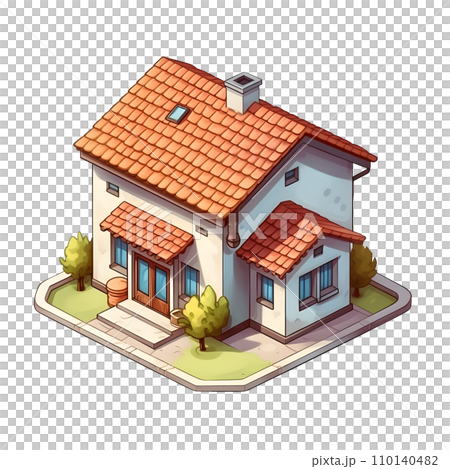 Isometric family house building icon in cartoon hand draw style. Residential home property isolated. Perfect for design decoration. 110140482