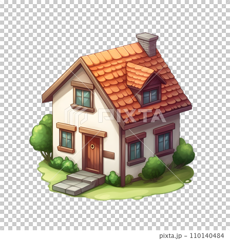 Isometric family house building icon in cartoon hand draw style. Residential home property isolated. Perfect for design decoration. 110140484