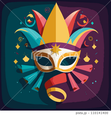 Carnival. Carnival mask. Design for poster. 2024. February 8. Colorful birthday or carnival background. Venetian carnival mask. Background. 110141400
