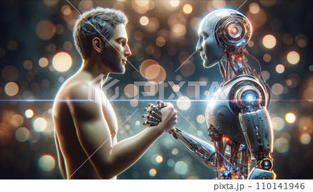 人間とロボットが握手している 人間とAIロボットの共存のイラスト素材 [110141946] - PIXTA