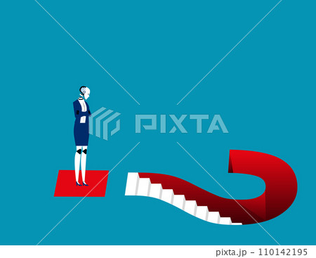 Robot and question marks. Artificial intelligence business vector illustration Robot and question marks. Artificial intelligence business vector illustration 110142195