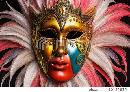 Carnival. Carnival mask. Design for poster. 2024. February 8. Colorful birthday or carnival background. Venetian carnival mask. Background.  110142856