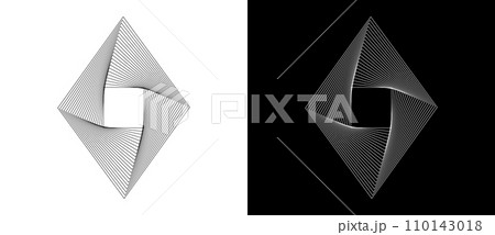 Striped rhombus with swirl lines as logo or icon. Black shape on a white background and the same white shape on the black side. Striped rhombus with swirl lines as logo or icon. Black shape on a white background and the same white shape on the black side. 110143018