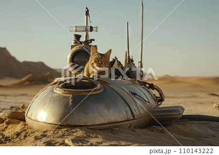 A cat piloting a submarine in the middle of a desert A cat piloting a submarine in the middle of a desert 110143222
