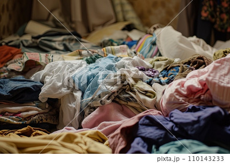 A pile of laundry, frustrated with its monotonous existence, escapes from the washing machine and embarks on a journey of self-discovery, encountering a variety of objects along the way 110143233