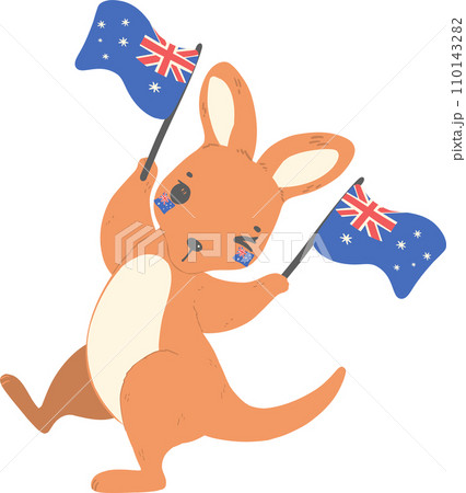 Australia day celebration with cute baby kangaroo cartoon 110143282