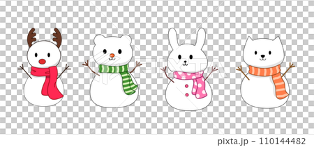 Snowman Cat Rabbit Animals snowman cartoon. Deer, rabbit, cat,... - Stock Illustration ...