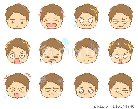 色々な表情の顔文字アイコン　男性1 110144540