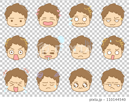 色々な表情の顔文字アイコン　男性1 110144540