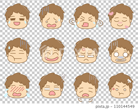色々な表情の顔文字アイコン　男性10 110144549