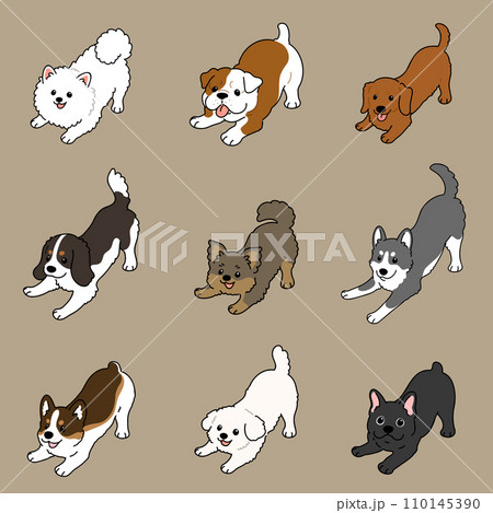 遊びに誘うシンプルで可愛い犬のイラストセット D　主線あり 110145390