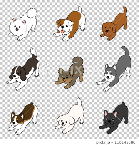 遊びに誘うシンプルで可愛い犬のイラストセット D　主線あり 110145390