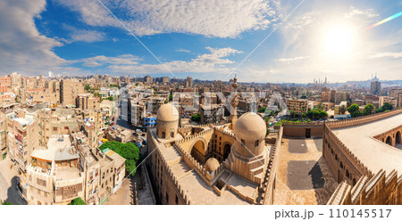 Aerial panorama of Old Cairo and Ibn Tulun Mosque, Egypt 110145517