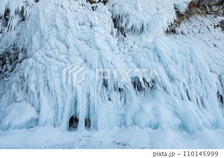 Spectacular landscape of an ice formation such as Ice spike and Icicle forming in a temperature below 0c. 110145999