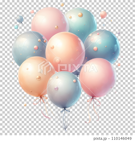 Colorful balloons with ribbons on white background. AI Colorful balloons with ribbons on white background. AI 110146049