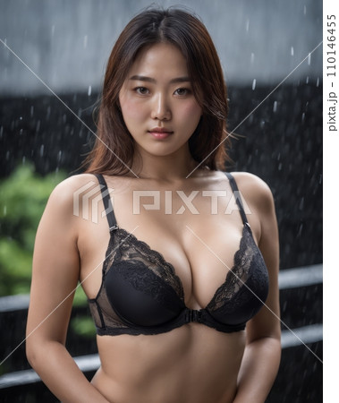 sexy asian woman in black lingerie posing in - Stock Illustration  [110146455] - PIXTA