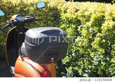 Storage box on back of motorcycle. 110146808