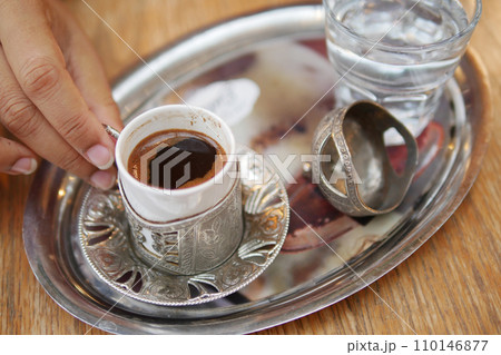 a cup of turkish coffee on table a cup of turkish coffee on table 110146877