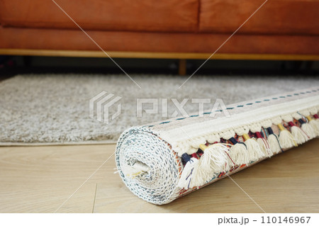 carpet texture background on wooden floor with copy space carpet texture background on wooden floor with copy space 110146967
