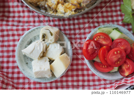 Cheese cubes in a break fast table , Cheese cubes in a break fast table , 110146977