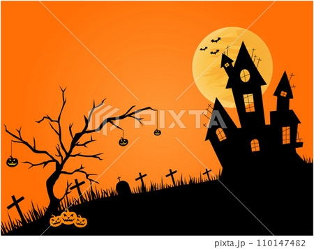 Horror Graveyard Silhouette Halloween Illustration Background 110147482