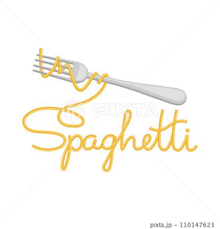 Lettering Spaghetti and fork with spaghetti on a white background. Food logo, restaurant menu. Vector Lettering Spaghetti and fork with spaghetti on a white background. Food logo, restaurant menu. Vector 110147623