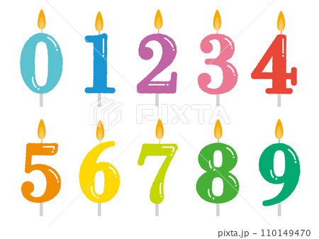 数字の蝋燭のイラストのセット_炎あり 数字の蝋燭のイラストのセット_炎あり 110149470