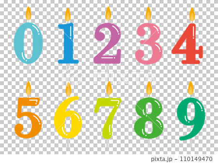 数字の蝋燭のイラストのセット_炎あり 数字の蝋燭のイラストのセット_炎あり 110149470