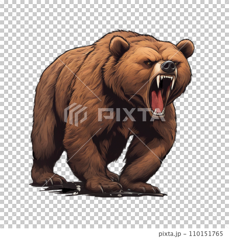 A realistic illustration of a bear that looks like it's about to attack. 110151765