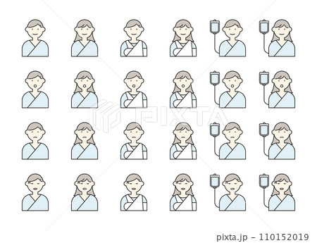 患者 人物 アイコン イラスト セット 骨折 点滴 入院 手術着 表情 バリエーション 患者 人物 アイコン イラスト セット 骨折 点滴 入院 手術着 表情 バリエーション 110152019