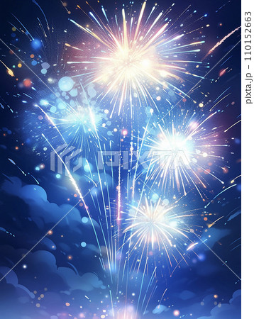夜を彩る花火のアニメーション風の背景　AI画像 110152663