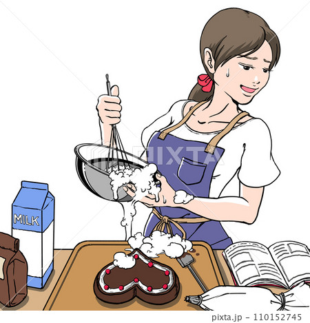 バレンタインデーのチョコを手作りするも失敗する若い女性 110152745