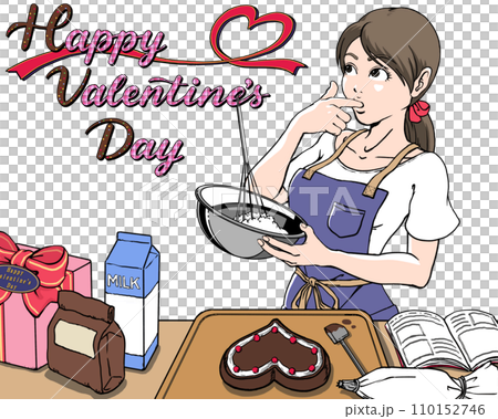 バレンタインデーにプレゼントするチョコを手作りする若い女性_味見_ロゴあり 110152746