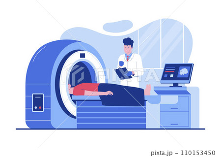 Vector of magnetic resonance imaging with doctor and patient on medical examination Vector of magnetic resonance imaging with doctor and patient on medical examination 110153450