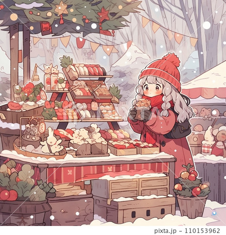クリスマスマーケットで買い物をする女の子 クリスマスマーケットで買い物をする女の子 110153962