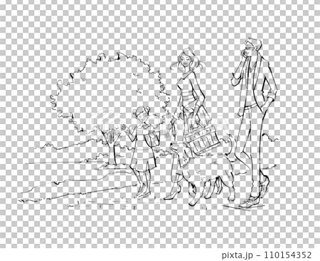 家庭家庭狗狗散步野餐黃金獵犬公園綠色天空樹大自然 110154352
