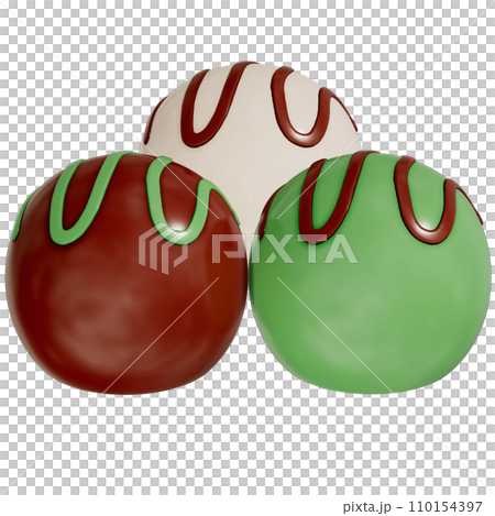 St. Patrick's day dessert Chocolate Mint Truffles with shamrock on transparent background, 3D Rendering St. Patrick's day dessert Chocolate Mint Truffles with shamrock on transparent background, 3D Rendering 110154397