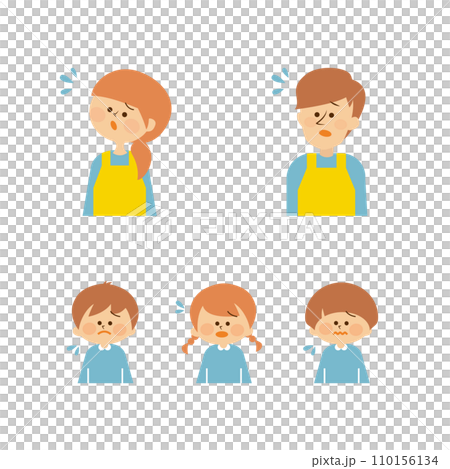 Nursery teacher and child troubled expression set illustration material 110156134