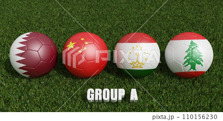 Football cup  groups a.  2023 asian cup tournament . 3d rendering 110156230