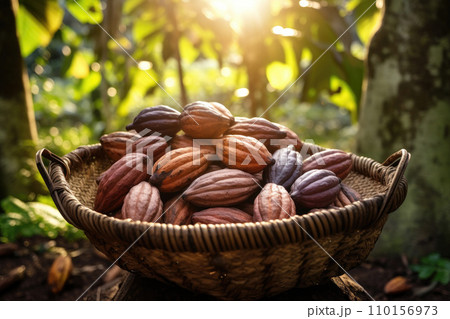 Basket with Cocoa Beans, Generative AI Basket with Cocoa Beans, Generative AI 110156973