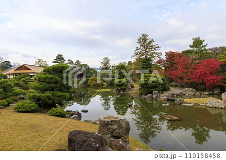 秋の紅葉に映える日本庭園 (京都 桂離宮) 110158458